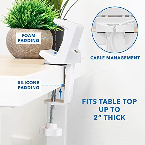 Mount-It! Mount-It! Power Strip Holder Clamp Desk Mount with Included Surge Protector | White Desktop Power Outlet with 3 USB Ports and 3 AC Power Outlets | Adjustable Power Strip Clamp Mount