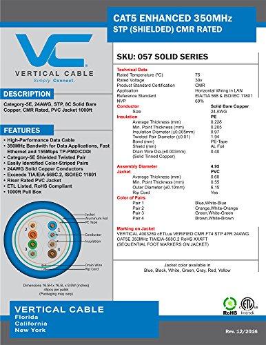 VC VERTICAL CABLE Vertical Cable Cat5e, 350 MHz, Shielded, 24AWG, Solid Bare Copper, 1000ft, Bulk Ethernet Cable, Purple