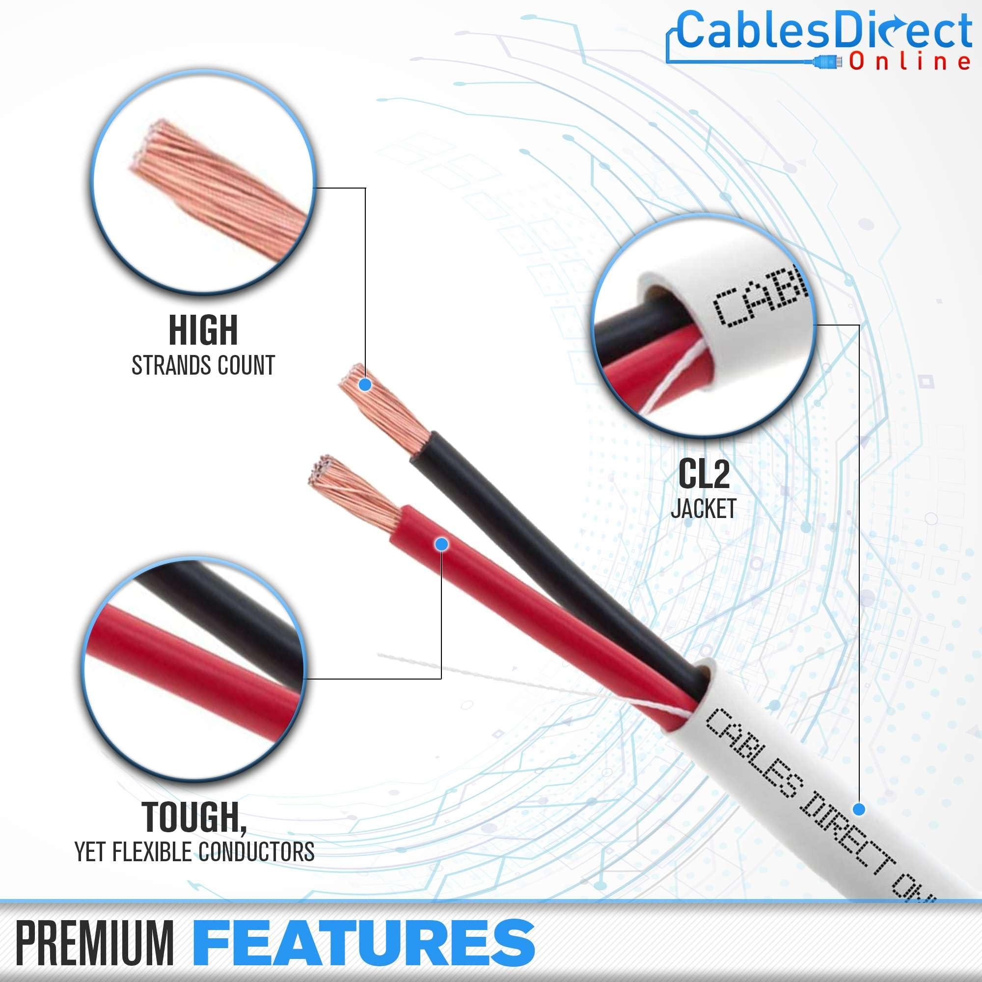 Cables Direct Online Cables Direct Online 100 feet Speaker Wire 18 Gauge CL2 Rated Indoor Low Voltage Copper Clad Aluminum (CCA) 2 Conductors Cable with Easy Pull Box Perfect for in-Wall Installation 18/2