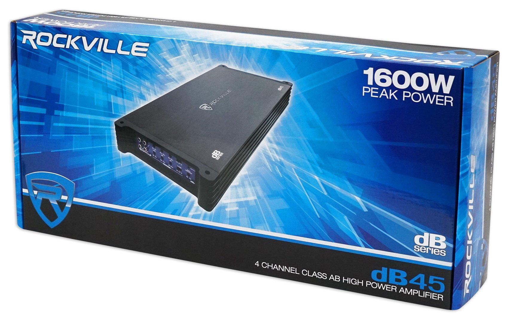 Rockville (1) Rockville dB45 3200 Watt/800w RMS 4 Channel Amplifier Car Stereo Amp, Loud!! Bundle with (1) Rockville RWK42 4 Gauge 4 Chan Car Amp Wiring Installation Wire Kit RCA's (2 Items)