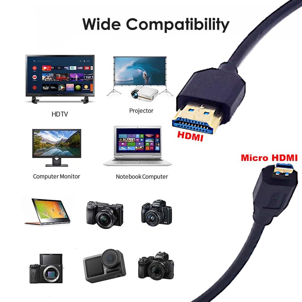 Kework Kework 1ft Micro HDMI to HDMI 8K Cable, 2.1 Version 48Gpbs Left Angle Micro HDMI Male to Straight HDMI Male UHD 3D Cable for Xbox PS4 PS5 TV Switch, 8K@60Hz