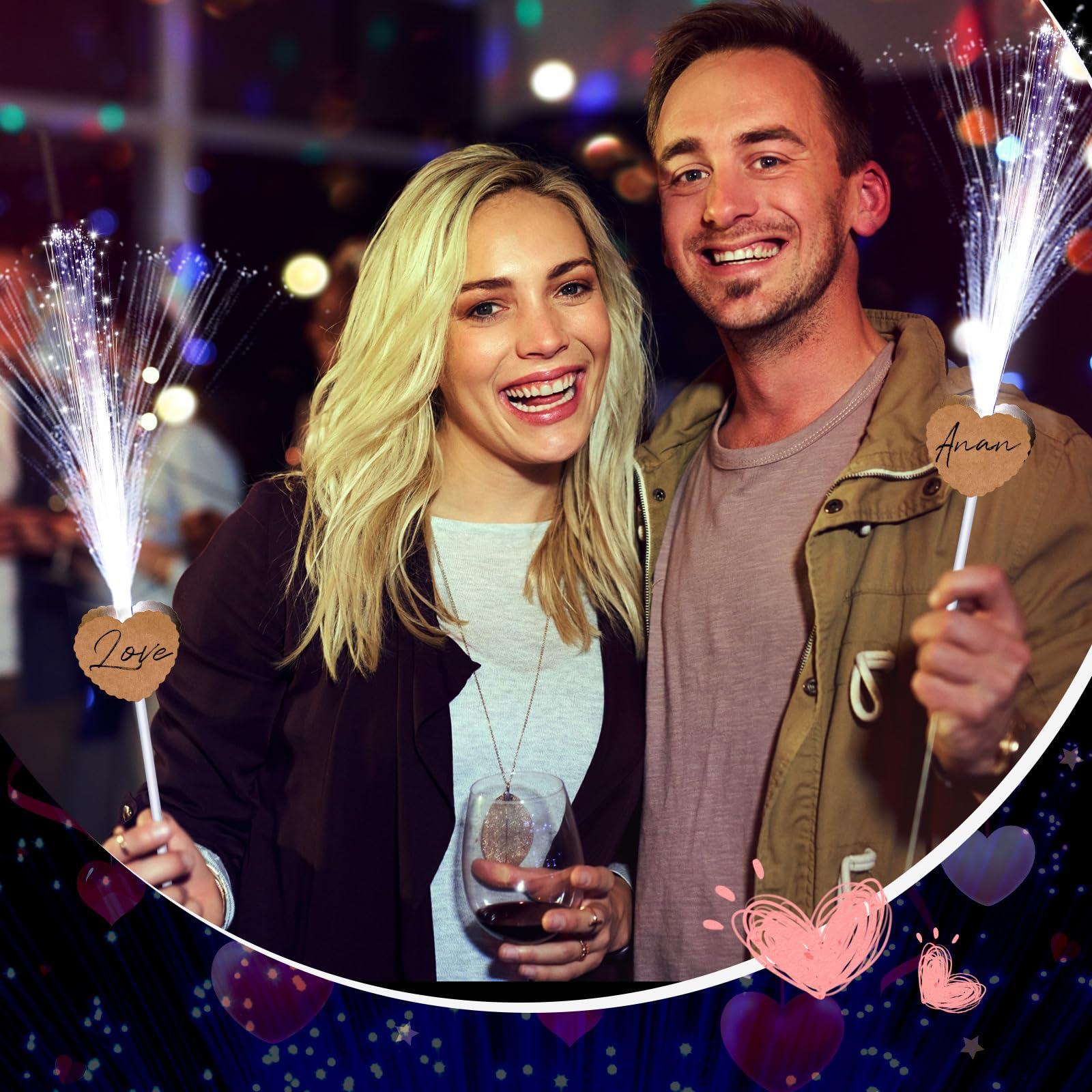 Tujoe Tujoe 100 Pcs Wedding Sparklers Heart Shaped LED Glow Sticks White Fiber Optic Wands Light up Wand with 3 Light Mode for Wedding Bridal Shower Birthday Glow in the Dark Party Supplies