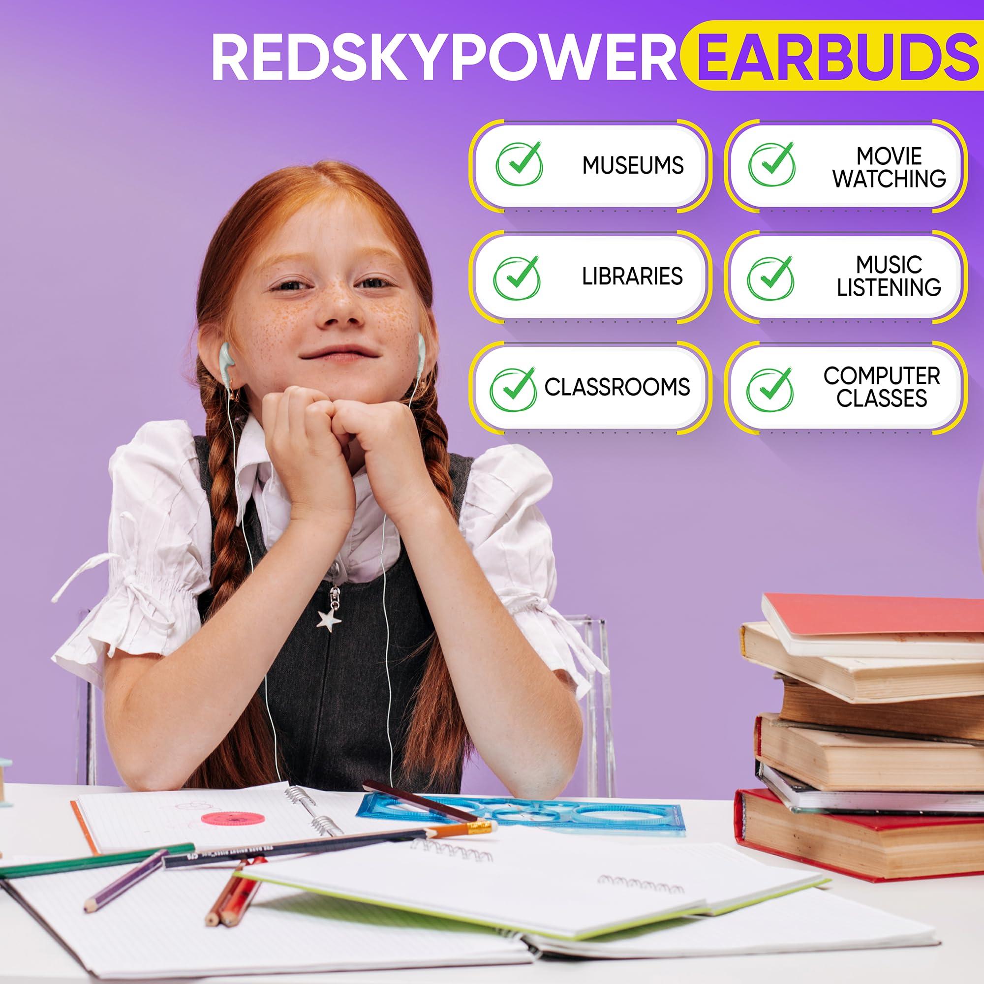 Redskypower 100 Pack Bulk Headphones, Wired Earphones for Kids, Teens, Adults, Affordable In-Ear with 3.5mm Plug, Perfect for Schools, Classrooms, Libraries, Museums, Multipack for Wholesale, Multi Color