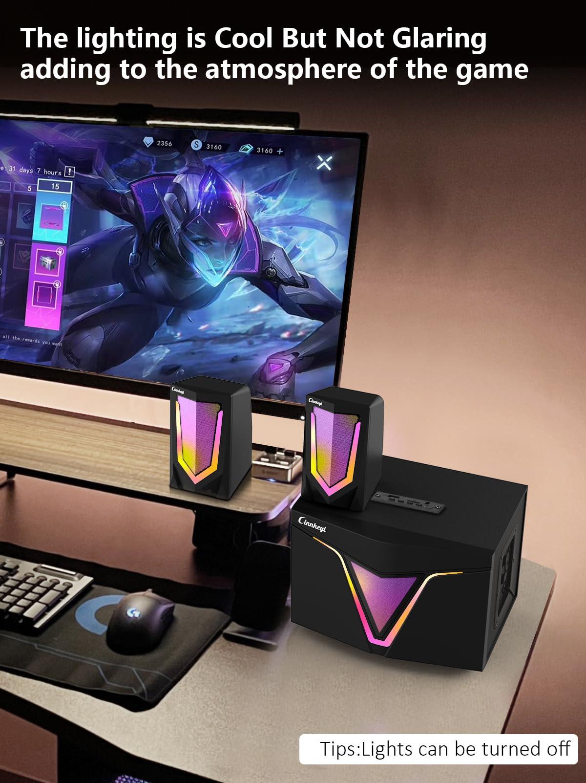 cinnkeyi cinnkeyi 2.1 USB-Powered Computer Speaker with Subwoofer,Computer Speakers with 9'' subwoofer-Dual 4.7'' mid-Treble Full-Range Satellites for PC,Speaker with Dynamic RGB,Up to 16W, 3.5mm Inputs