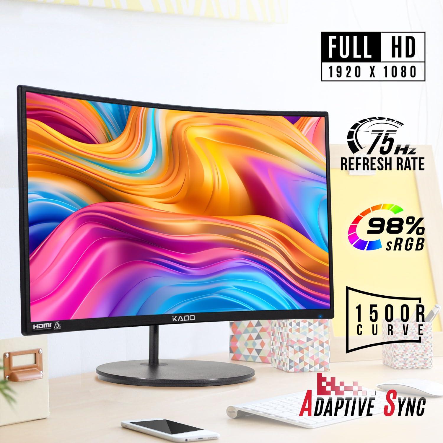 Kado Kado Dual Monitor Setup - 2-Pack 24" Curved 1920x1080 Computer Monitor 1500R 75Hz VESA Mount HDMI Office Gaming Hybrid Built-in Speakers (C24X Dual Series)