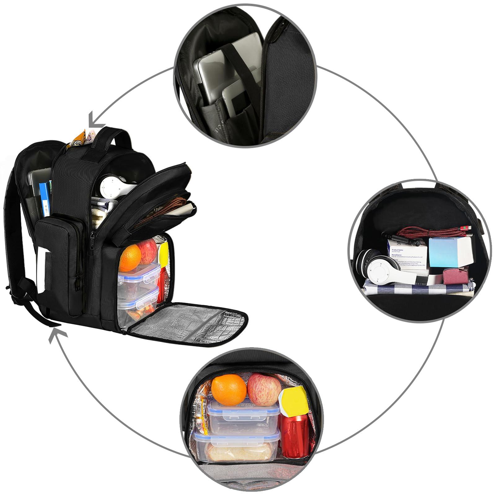 MATEIN MATEIN Lunch Backpack for Men Work, 15.6 Inch Tactical Backpack with Lunch Compartment, Large Laptop Backpacks with Insulated Cooler Bag for Travel Beach Camping Picnic Hiking, Black