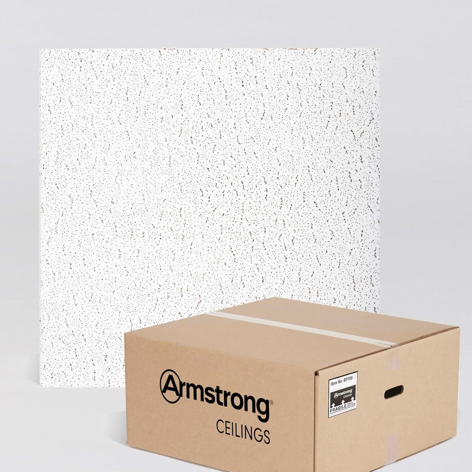 Armstrong Armstrong Ceiling Tiles; 2x2 Ceiling Tiles - 16 pcs White Ceiling Tiles; Acoustic Ceilings for Suspended Ceiling Grid; FISSURED 756