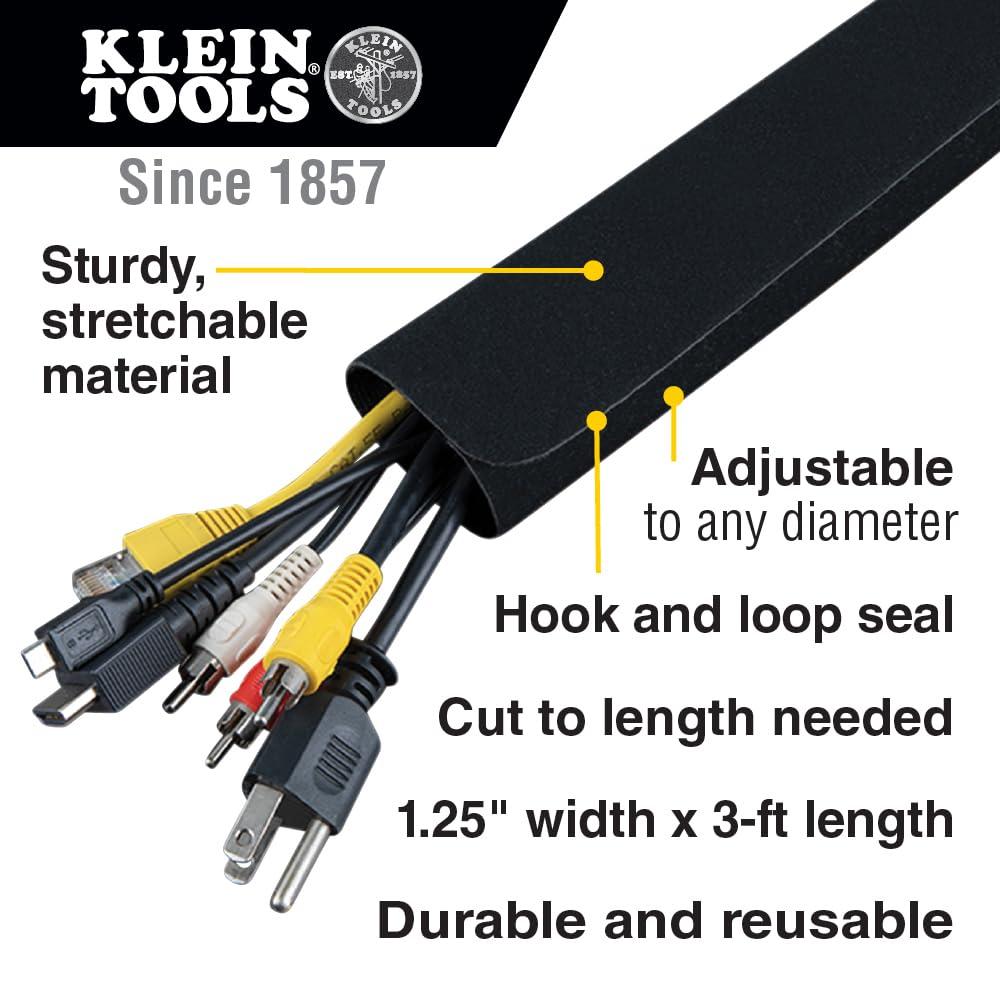 Klein Tools Klein Tools 450-320 Cable Management Sleeve, Cord Management for Home, Office or Job, 1-1/4-Inch Max Diameter, 3-Foot Length, Black, 2-Pack