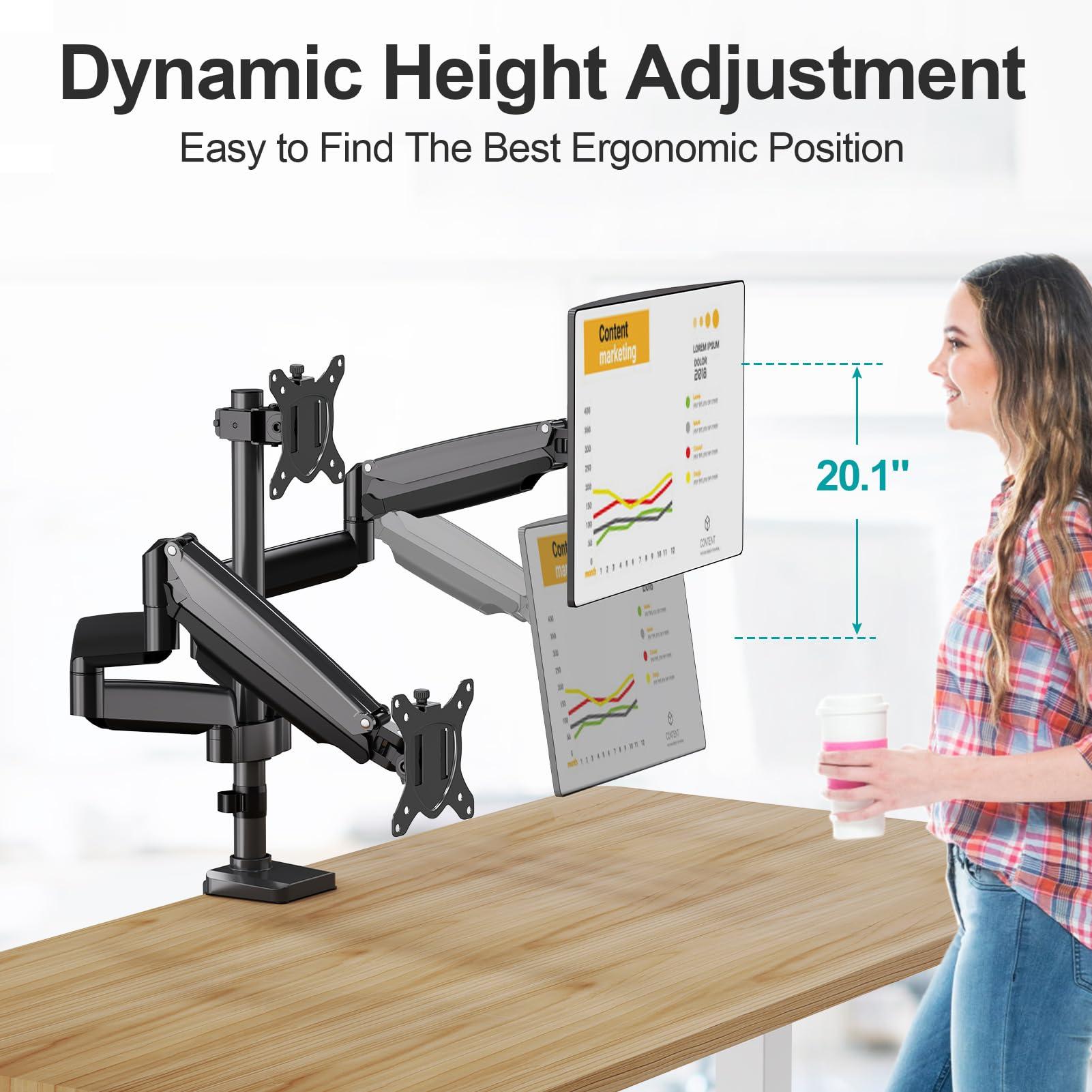 MOUNT PRO MOUNT PRO Triple Monitor Mount, 3 Monitor Desk Mount for There Screens up to 32 Inch, Full Motion Gas Spring Triple Monitor Stand, Heavy Duty Monitor Arm Hold up to 17.6lbs Each, Black, (Pack of 3)