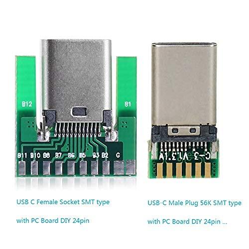 chenyang chenyang USB C DIY Connector USB 3.1 Type C 24Pin Male Plug Female Socket Port Repair Replacement Solder Adapter with PCB Board