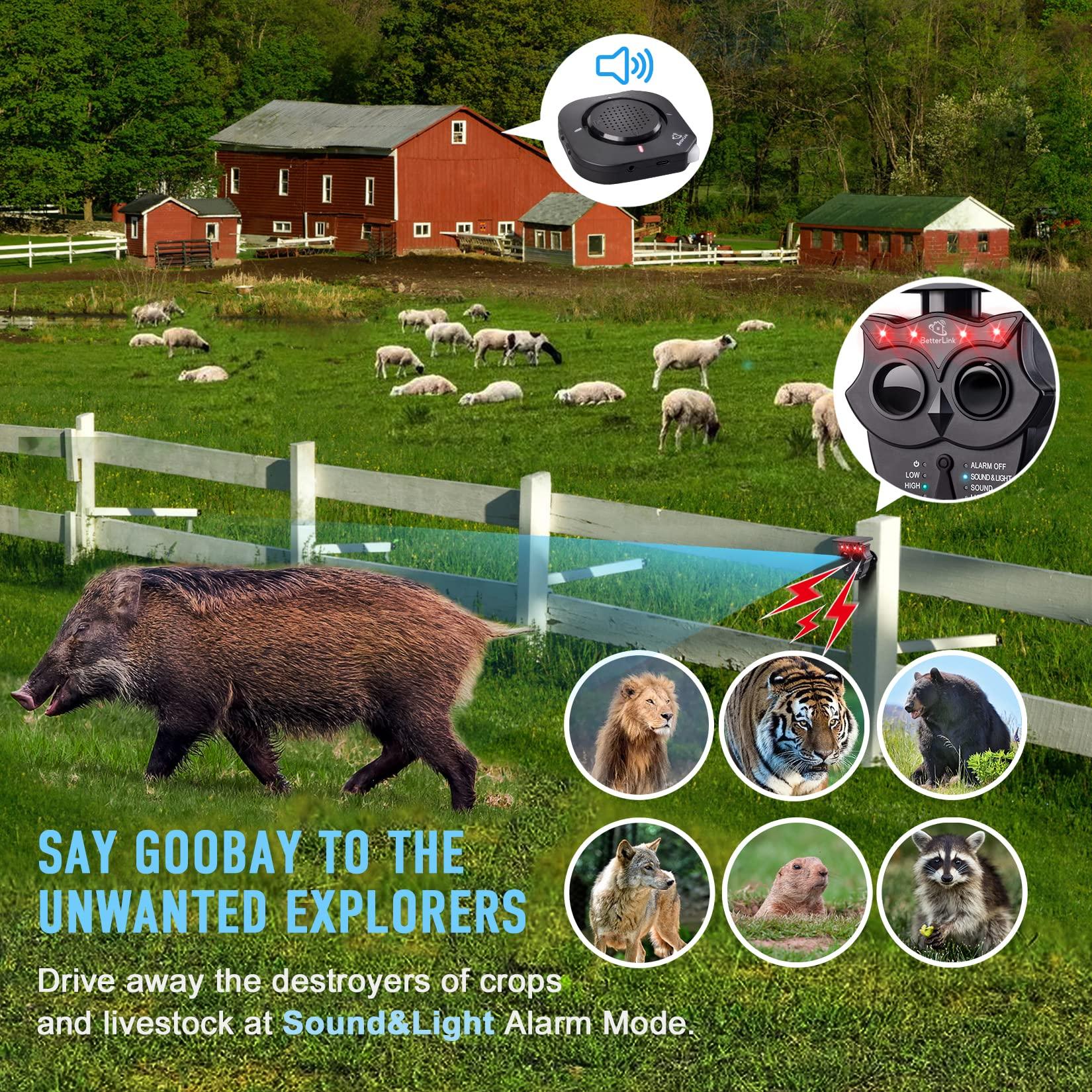 Betterlink 1/2 Mile Long Range Solar Wireless Driveway Alarm System IP65 Weatherproof Outdoor Motion Detectors&Sensor 120dB Siren Sound Light Security Alert System Monitor&Protect Outdoor/Indoor Property(1R4S)