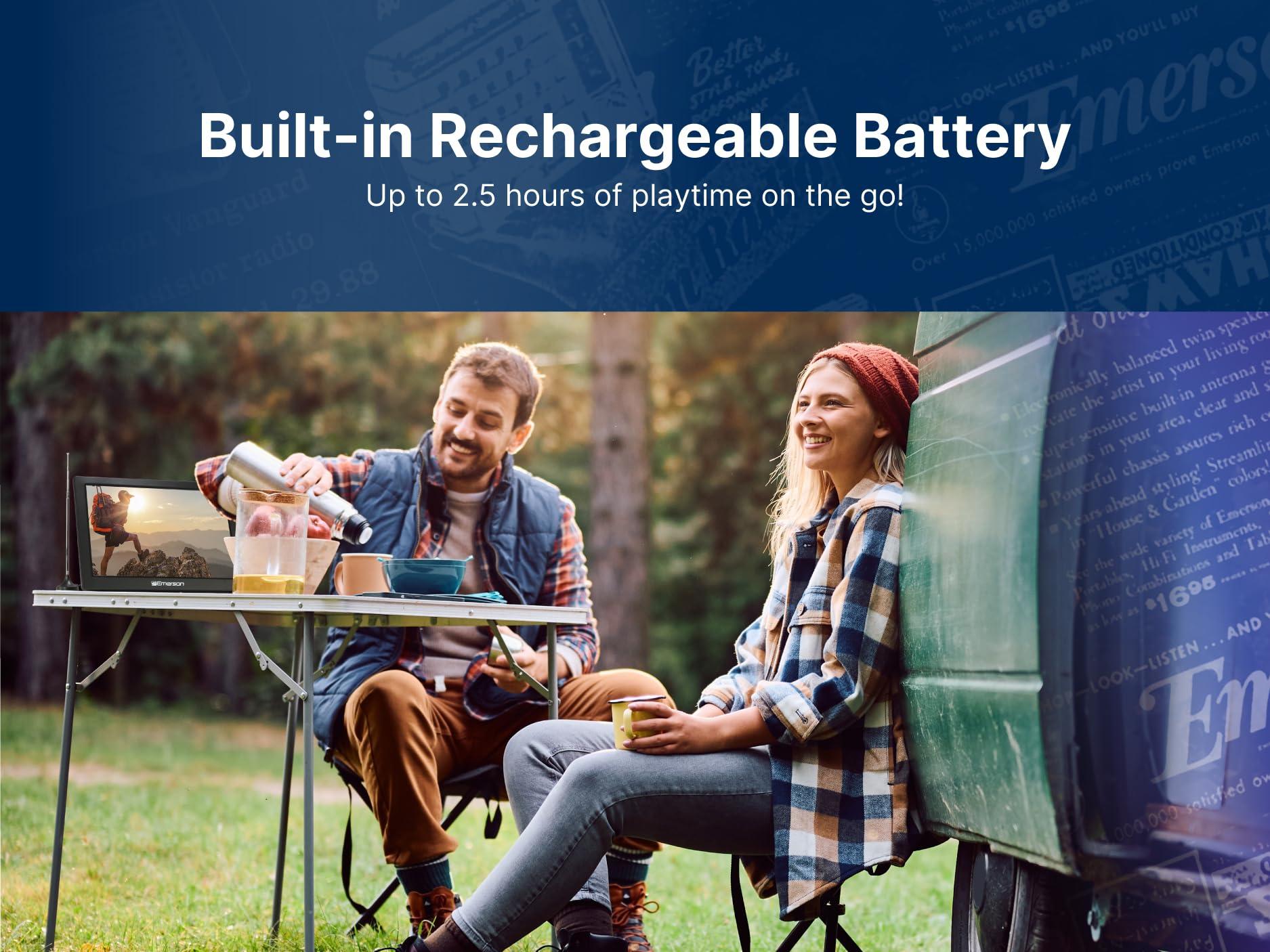 Emerson Emerson ET-1300 13.3" Portable Digital TV with Built-in Rechargeable Battery, DC Car Adapter, HDMI, USB, and AV Inputs, Crystal-Clear HD Display, Compact for Travel, Tailgating, and Camping