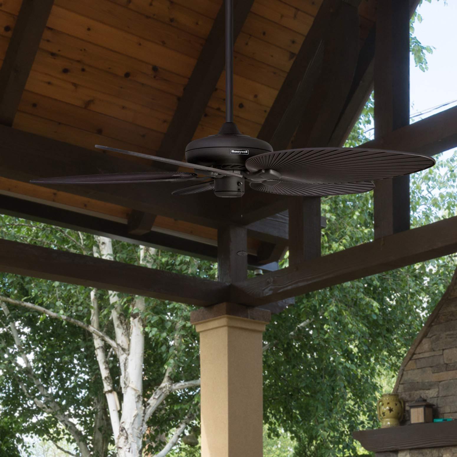 Honeywell Ceiling Fans Honeywell Ceiling Fans Palm Island, 52 Inch Tropical Indoor Outdoor Ceiling Fan with No Light, Pull Chain, Three Mounting Options, 5 Palm Leaf Blades, Wet-Rated - 50207-01 (Bronze)