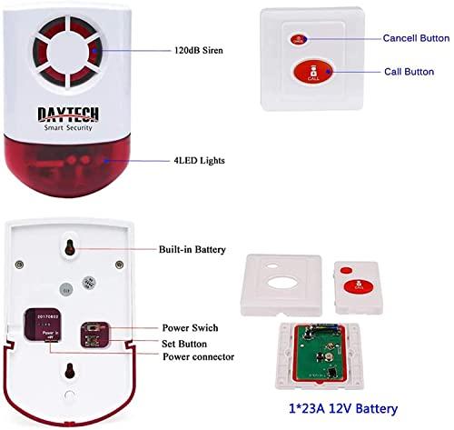 Daytech Daytech Strobe Siren Panic Alarm Button Siren Alarm with Light for Home Caring Loud Outdoor SOS Alert System 2 Red Flashing Siren and 4 Emergency Button for Store Hotel Jewelry Shop Security