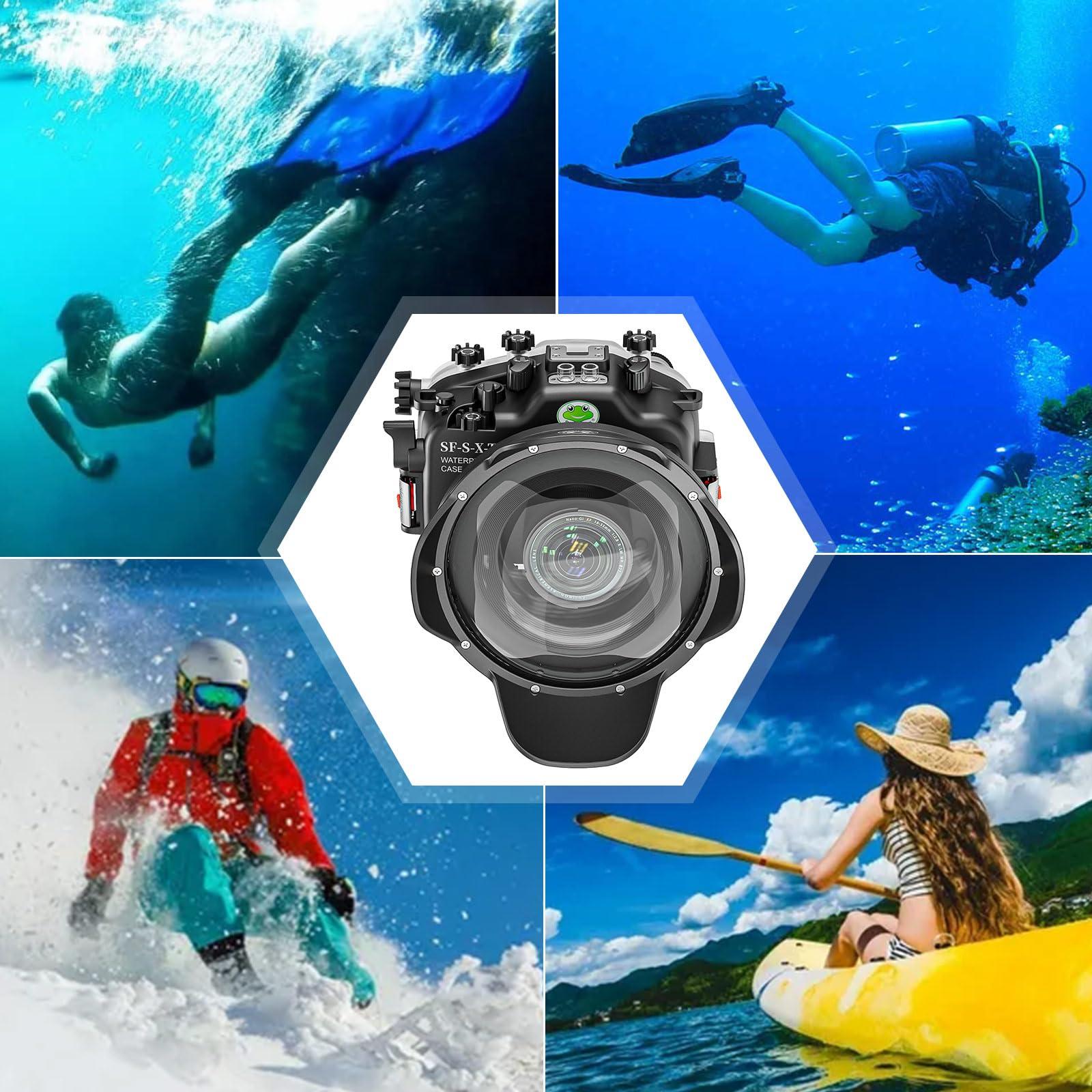 Sea frogs Sea frogs Underwater Camera Housing Compatible with Fujifilm X-T5 for XC 16-50MM 1:3.5-5.6 with Wide Angle Lens IPX8 40m/130ft Maximum Diving Depth Waterproof Camera Case for Diving, Surfing, Rowing