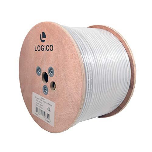 LOGICO LOGICO RG6 Quad Shield Coaxial Cable 18 AWG 1000ft Bulk Coax Satellite TV White