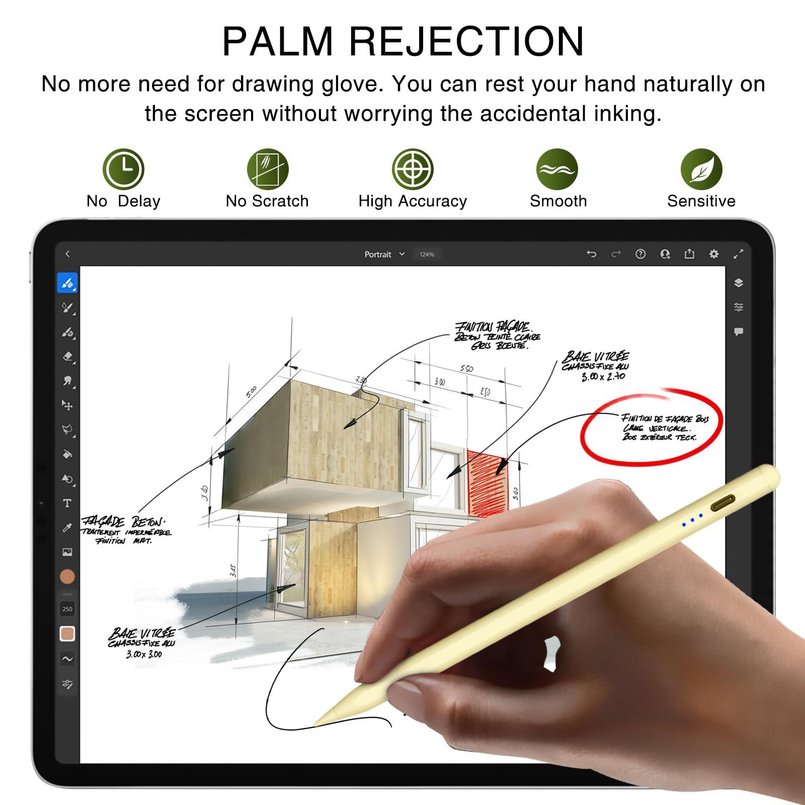 HATOKU Pen for iPad 2018-2025, HATOKU 15 Mins Fast Charging Pencil 1st Gen with Tilt & Palm Rejection Compatible with iPad Air 3/4/5/M2/M3, iPad Mini 5/6, iPad 6/7/8/9/10/11, iPad Pro 11"/12.9"/M4 (Yellow)