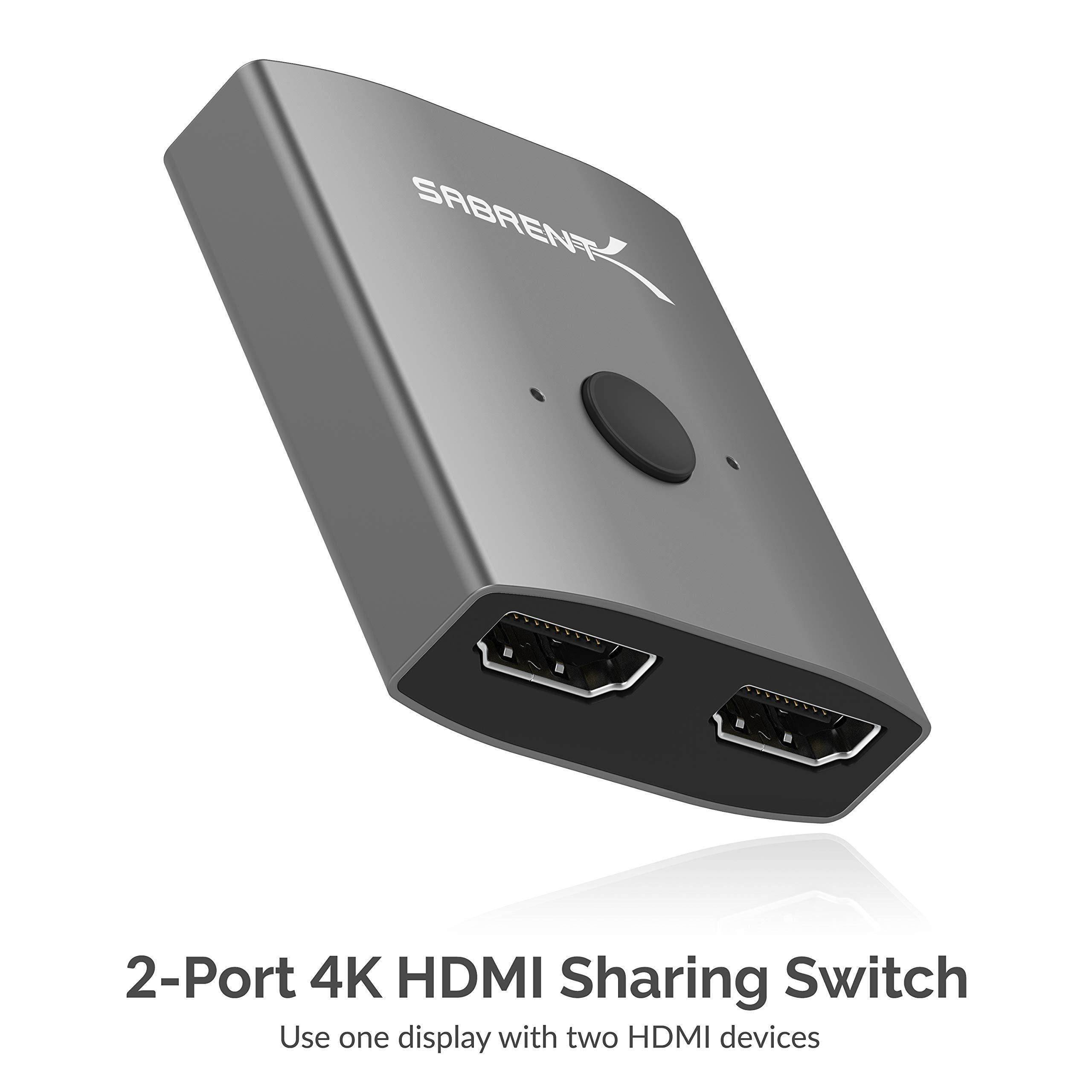 SABRENT SABRENT 2-Port 4K Dual HDMI Sharing Switch + Premium 3-Port Aluminum Mini USB 3.0 Hub