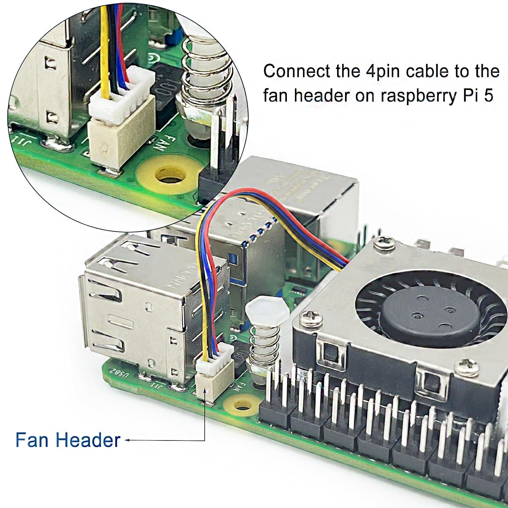 Awxlumv Raspberry Pi Active Cooler for Raspberry Pi 5 with 30mm PWM 4-Pin Cooling Fan Pi 5 Heatsink with Thermal Tape, Aluminium Heatsink Variable-Speed Blower