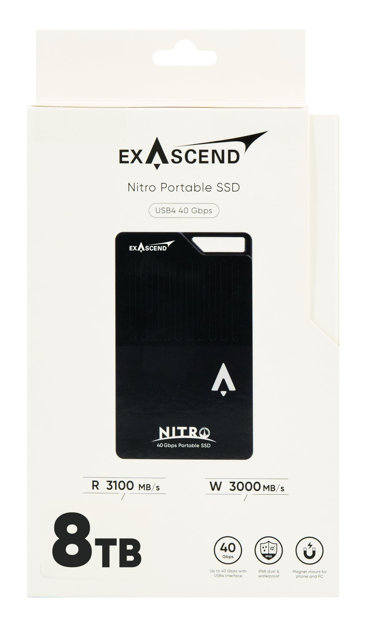 Exascend Exascend Nitro 8TB/4TB/2TB USB4 40Gbps Portable SSD, IP68-Rated, Speed Up to 3,100 MB/s (8, TB)
