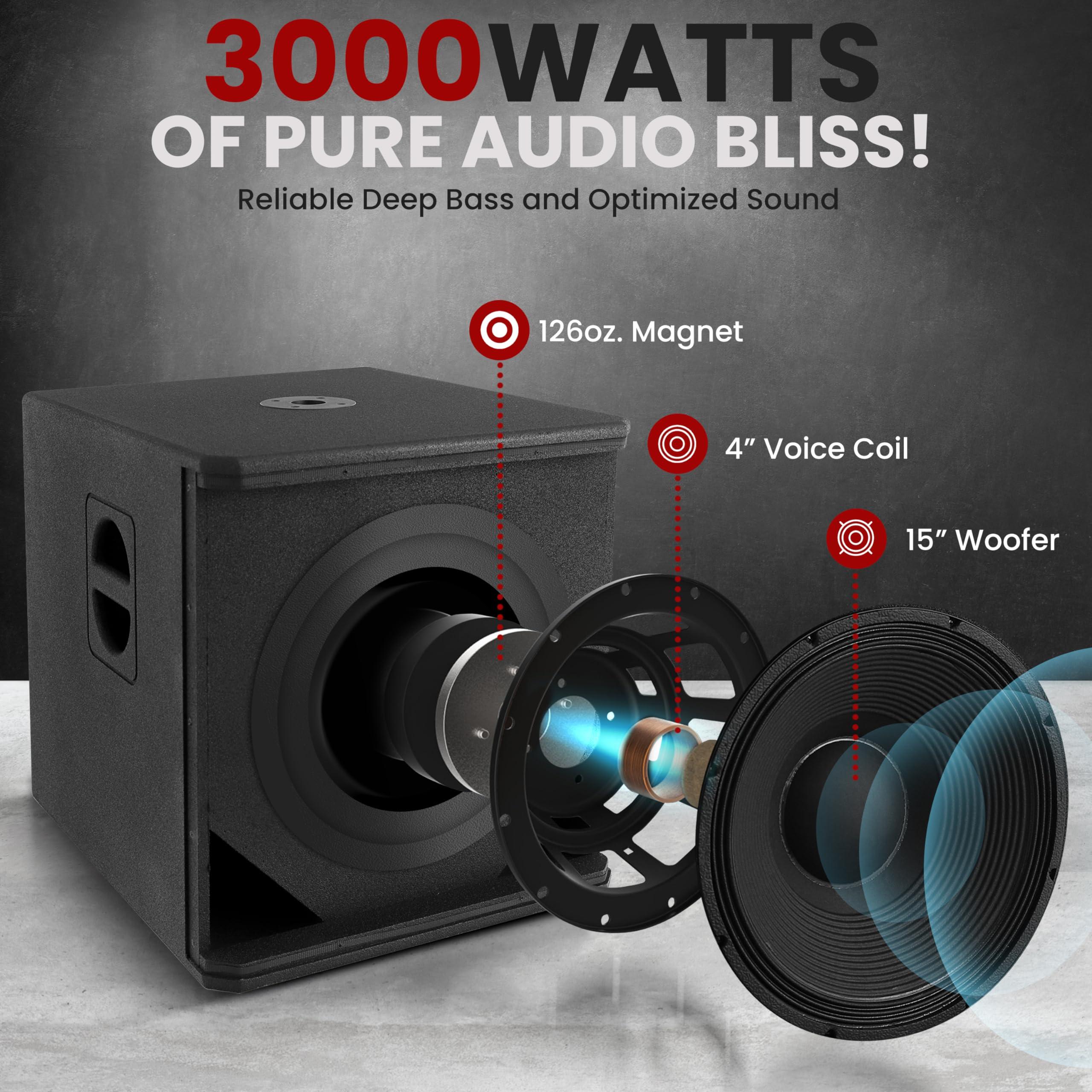 Pyle Pyle 3000 Watts Box Subwoofer Speaker - Active Powered 15 inch Woofer, Loud Bass, with DSP Digital Signal Processor for Home Theater System, Pro DJ Sound, Pole Mount Socket and Carrying Handles