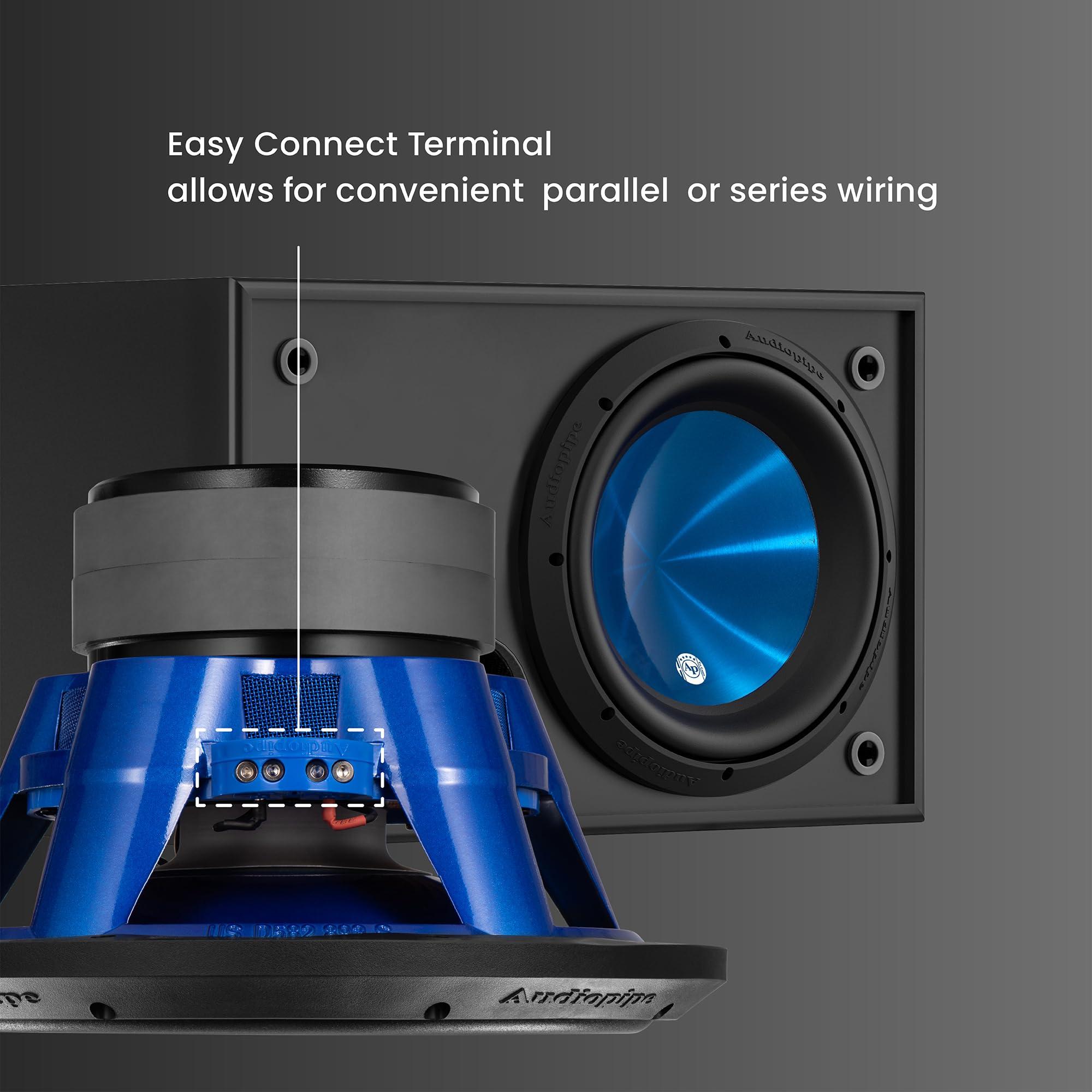 Audiopipe Audiopipe 12" Eye Candy Aluminum Cone Subwoofer (TXX-APD-12BL), Superior Performance, 1600 Watts, 120 Oz Magnet, BASV Voice Coil, Aluminum Basket, Sleek Candy Blue, Multi-Connect Terminals