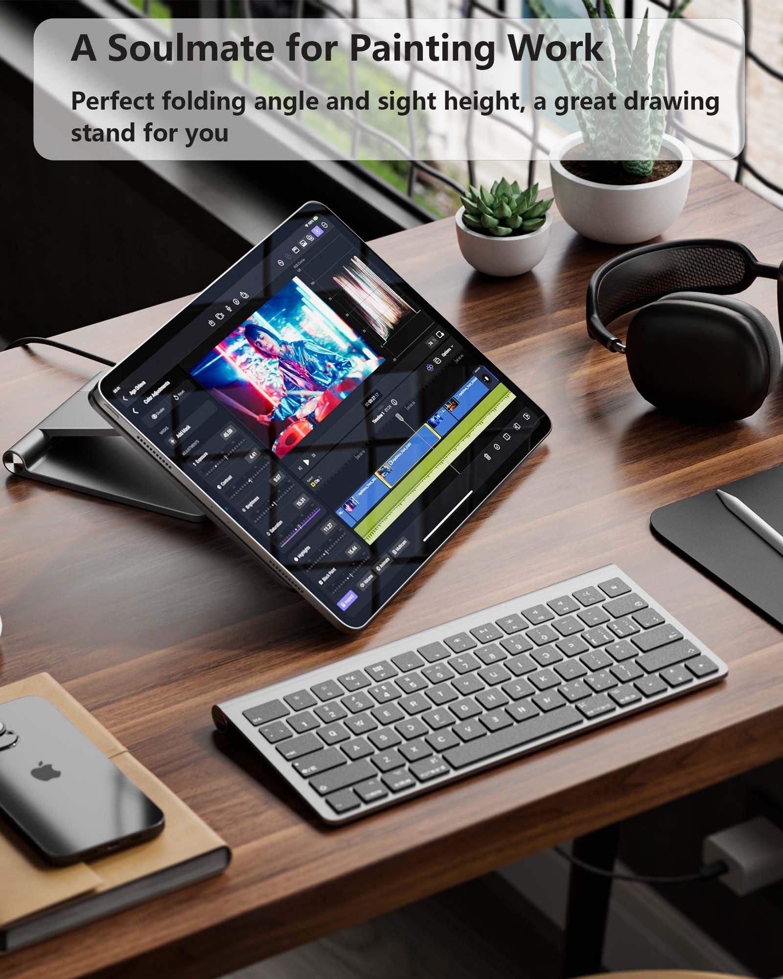 KU XIU KU XIU Magnetic Wireless Charging Stand for iPad Pro 11" M4 (2024) Only, Foldable Aluminum Alloy Tablet Holder Mount with 1M USB C Cable, 360 Adjustable Desktop Stand for iPad Pro 11 inch M4