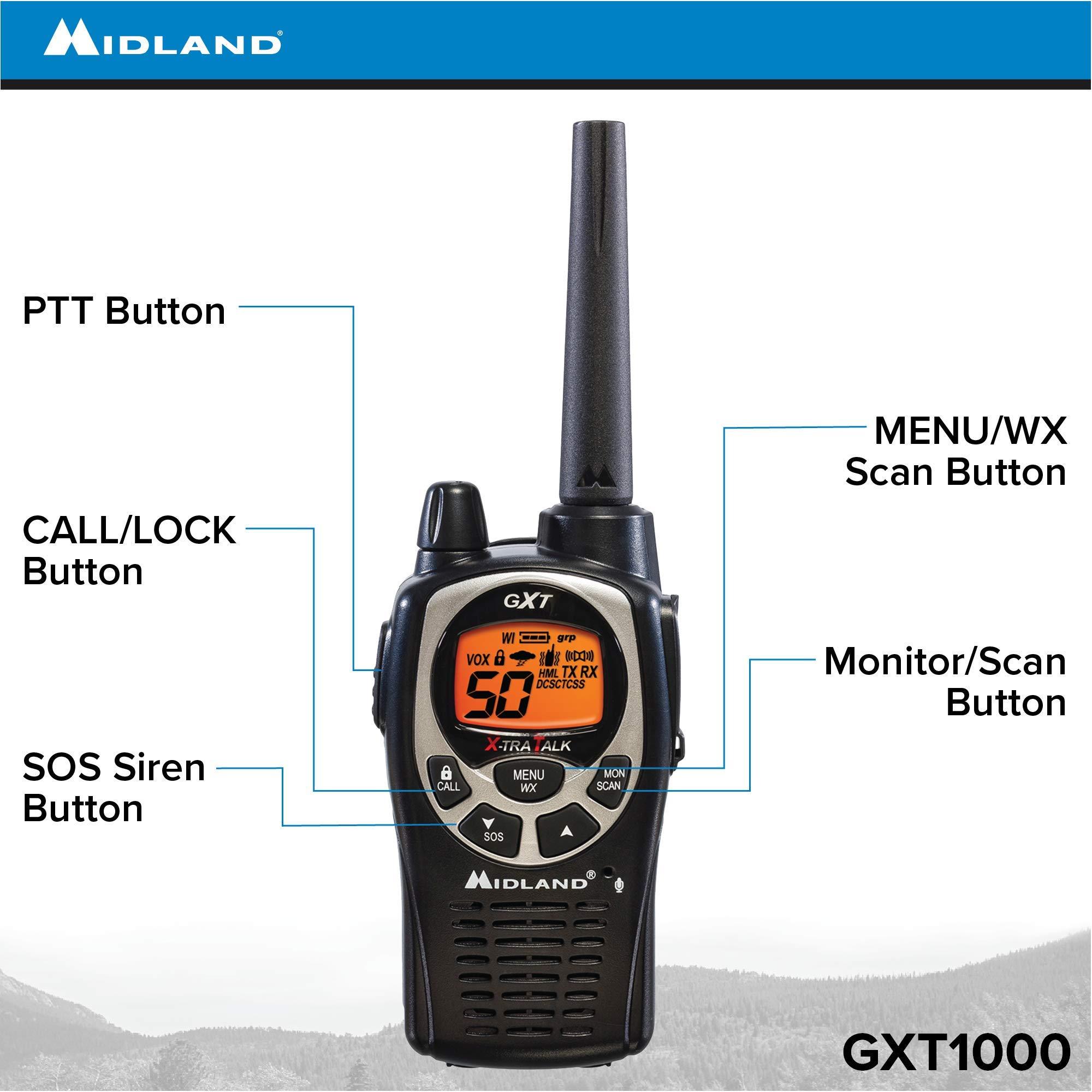 Midland Midland GXT1000VP4 50 Channel GMRS Two-Way Radio - Up to 36 Mile Range Walkie Talkie - Black/Silver (Pack of 6)