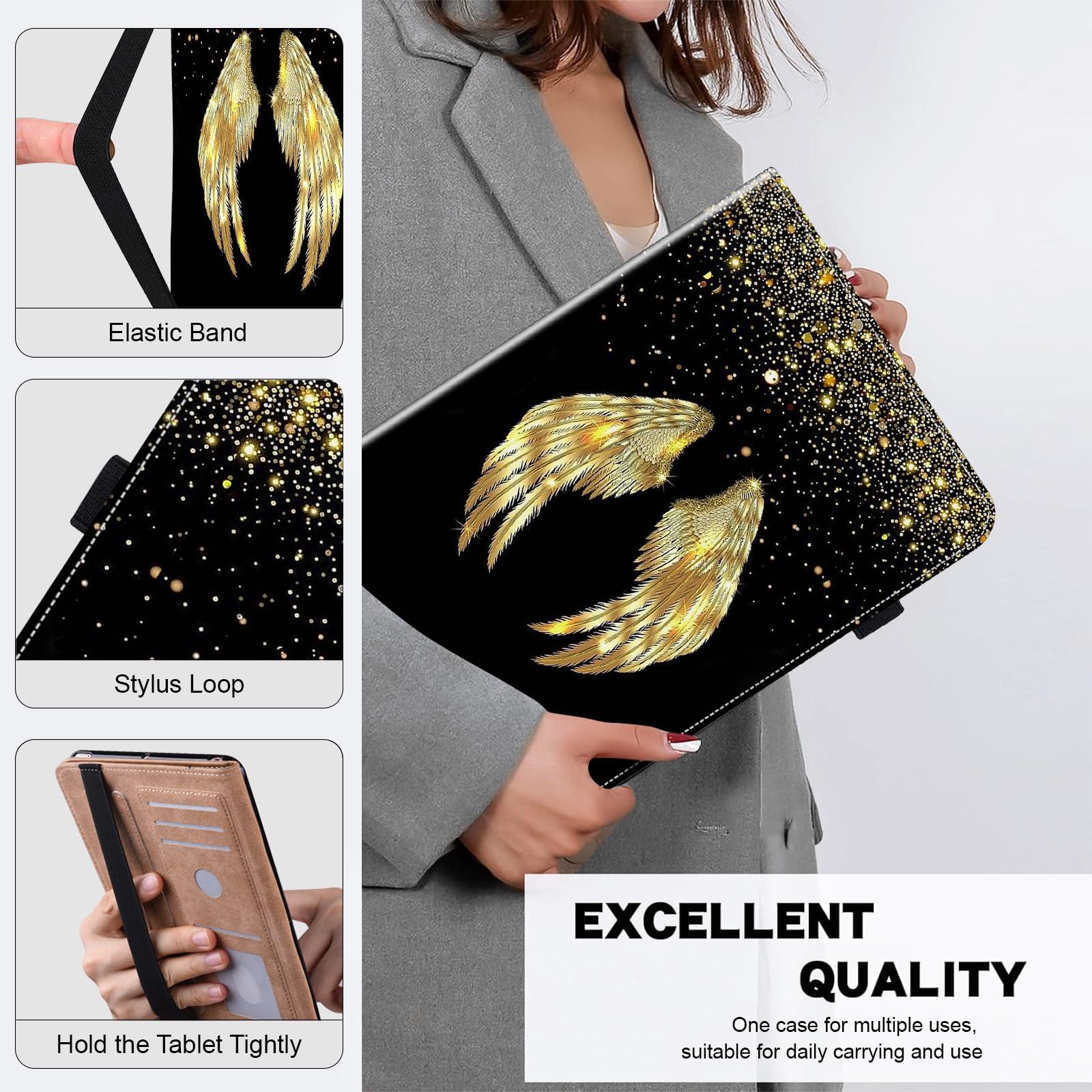 ALILANG ALILANG Case for Samsung Galaxy Tab A 9.7 inch (SM-T550 T555 SM-P550 P555) with Stylus, Shockproof Folding Stand Cover - Gold Wings