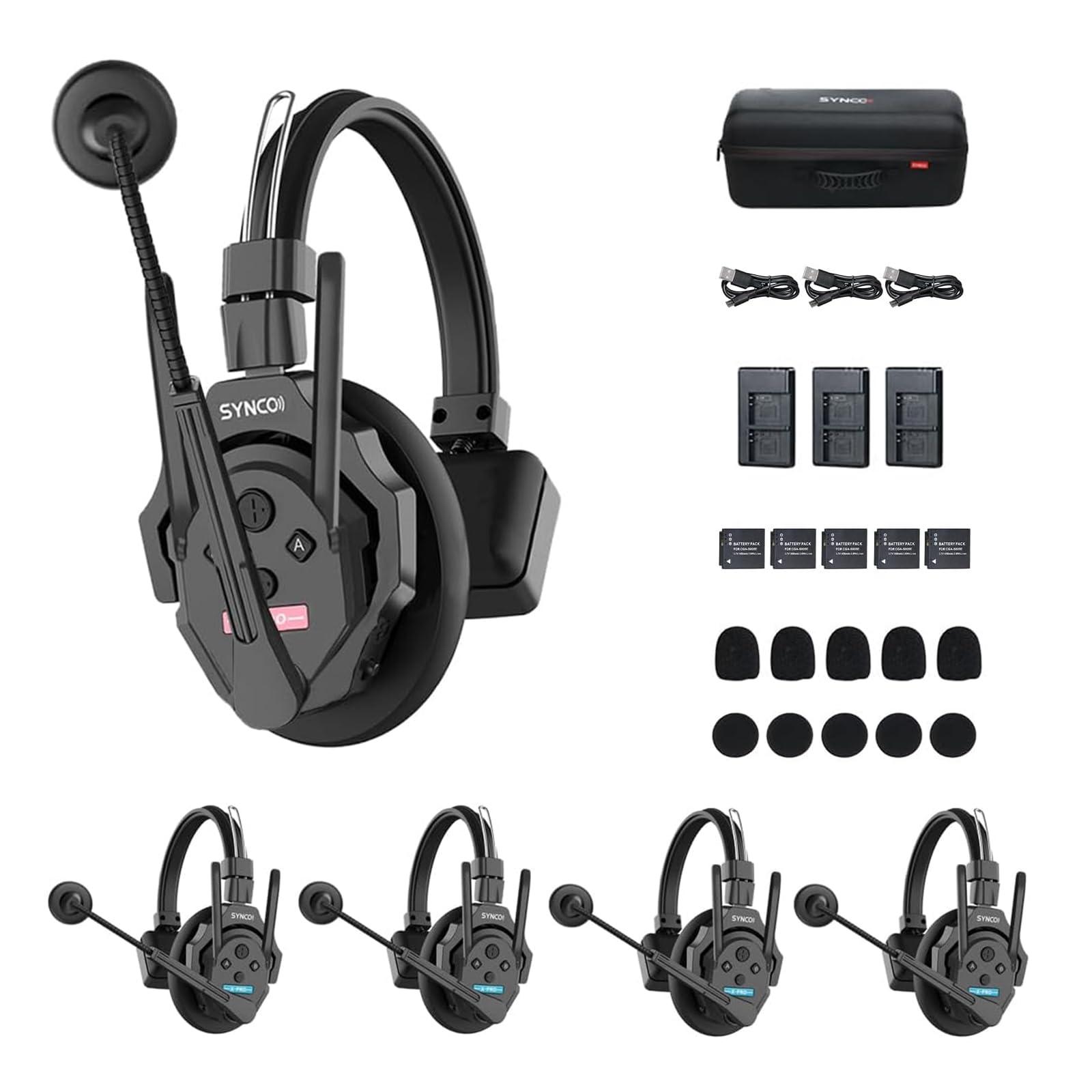 SYNCO SYNCO XTalk XPRO5 X5 2.4GHz Wireless Intercom Headset System Microphone Random Master Device 500m /1640FT Operating Range Real-time Monitoring for Movie Shoot Live Show Stage Performance (5Pcs)