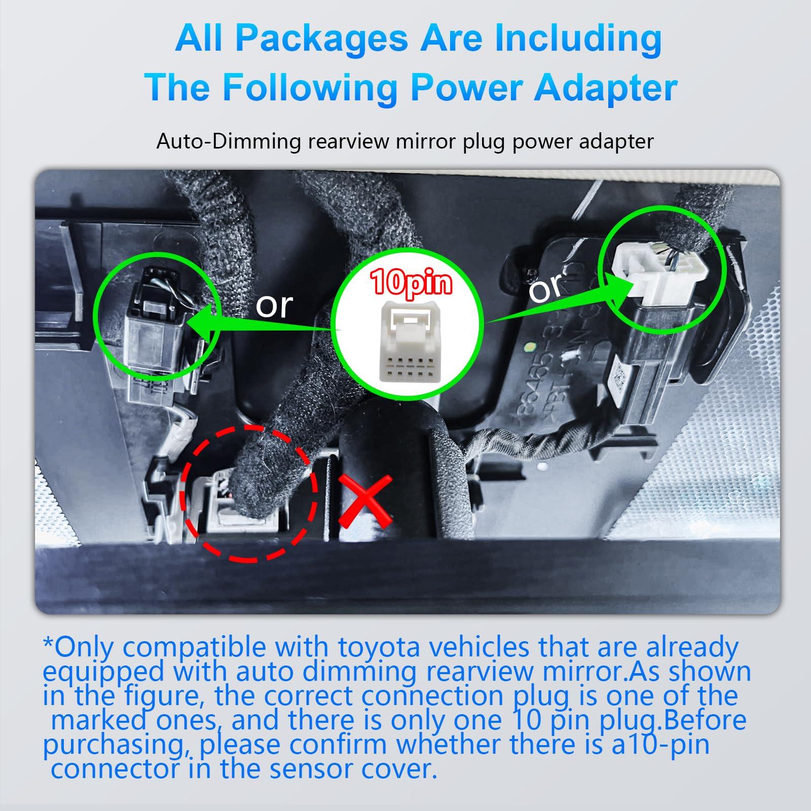 mangoal mangoal Dashcam Power Adapter 10 Pin (Model B) Fit for Toyota Lexus Subaru,Tundra Sienna 4Runner and More,Hide The Wires,GPS Radar Mirror Camera Dash Cam Adapter Cable,Connects to autodimming Mirror