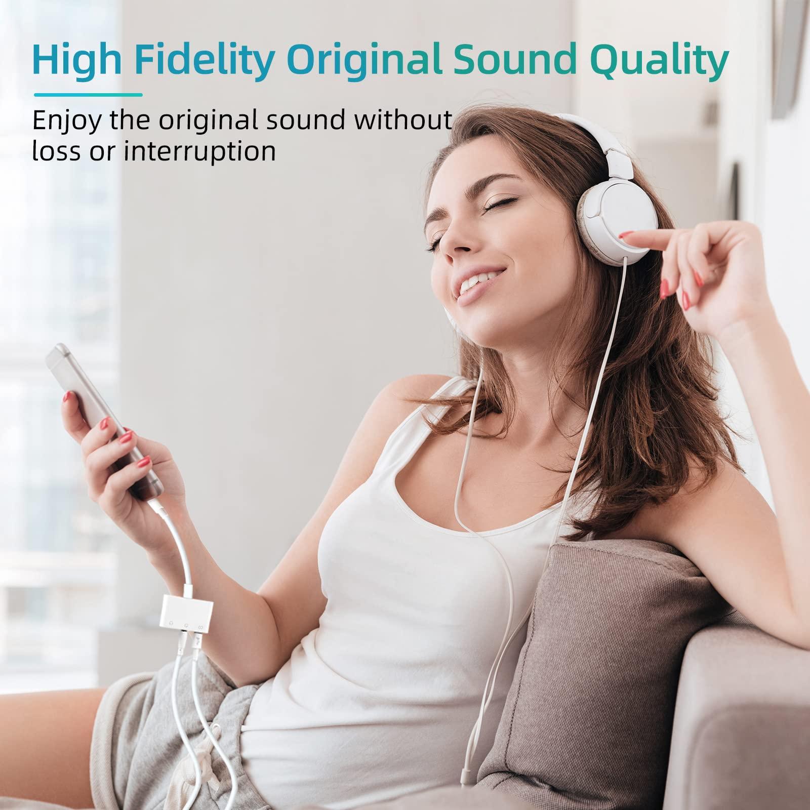 A-BST 3.5mm Headphone Splitter for iPhone iPad 3 in 1 Earphone Jack Adapter with Fast Charging Lightning Audio Jack Connector Compatible for iPhone 14 13 12 11 X XR XS 8 7 iPad