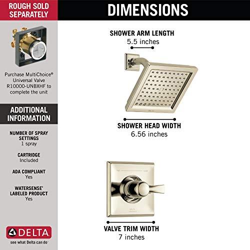 DELTA FAUCET Delta Faucet Dryden 14 Series Single-Function Shower Trim Kit with Single-Spray Touch-Clean Shower Head, Polished Nickel, 2.0 GPM Water Flow, T14251-PN-WE (Valve Not Included)