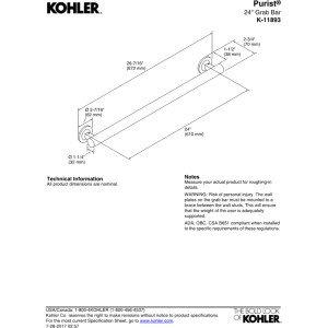 Kohler KOHLER K-11893-SN Purist 24-Inch Grab Bar, Vibrant Polished Nickel