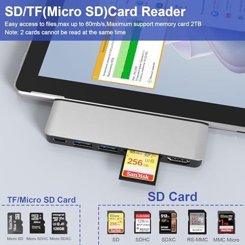 Rytaki Surface Pro 11 USB Hub, Surface Pro 9 USB Hub Docking Station with 4K HDMI, USB-C Thunderbolt 4(8K Video+Data+100W PD), USB 3.0 * 2, SD TF Card Slot, USB C Hub for Surface Pro 11/Pro 10/Pro 9/Pro X