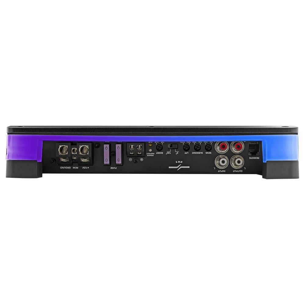 DS18 DS18 FX1 Monoblock Class D Amplifier with Flush/Surface Mount with RGB Dream LED Lights - Versatile Installation Options - Remote Subwoofer Level Control - 1 Channel Subwoofer Monoblock Amp 2700W Peak