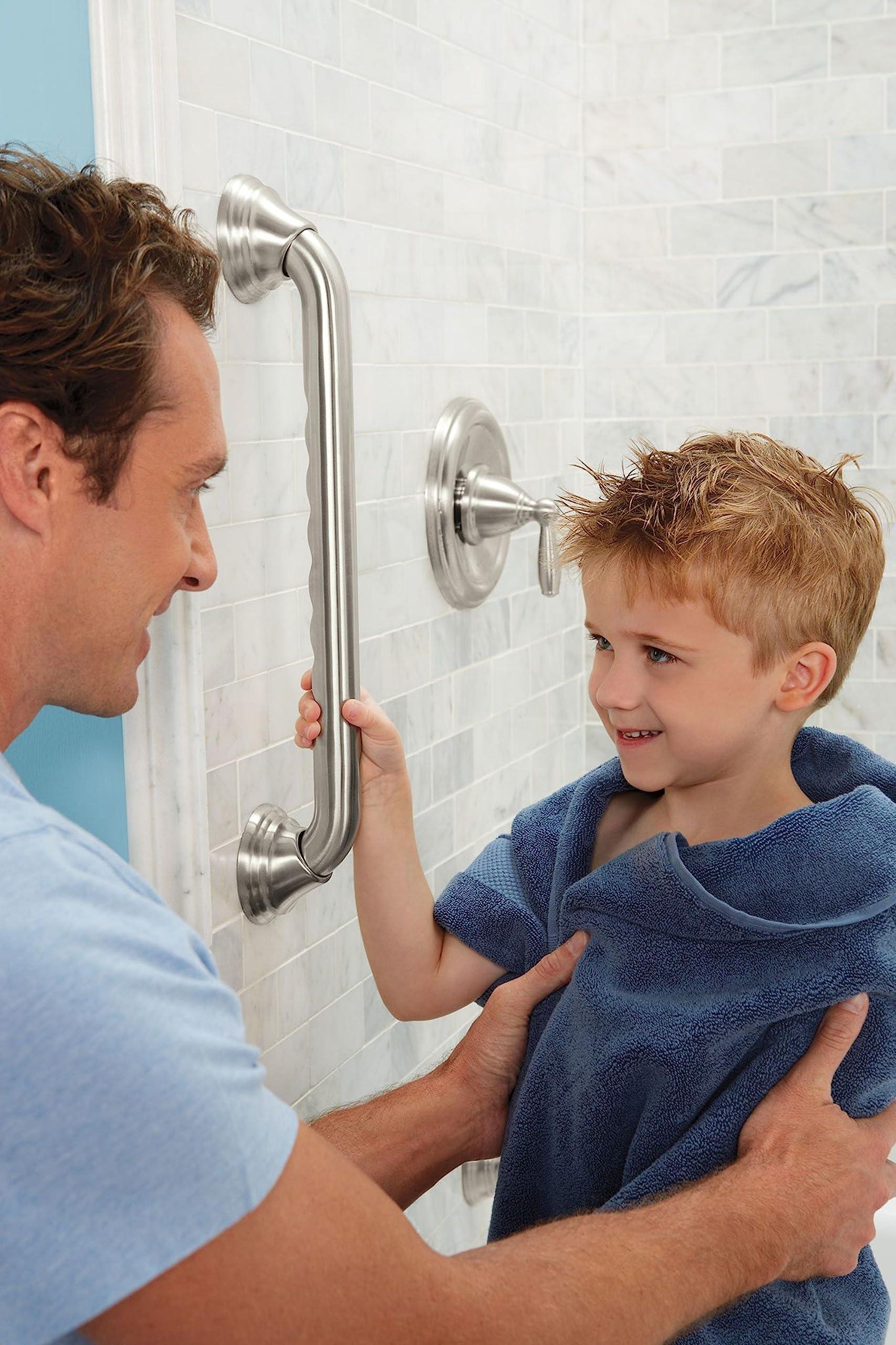 Moen Moen Brushed Nickel Bathroom Safety 24-Inch Designer Safety Shower Grab Bar with Curled Grip for Handicapped or Elderly, LR8724D3GBN