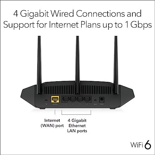 NETGEAR NETGEAR Nighthawk WiFi 6 Router (RAX36S) 4-Stream Gigabit Router AX3000 Dual-Band Wireless Speed (Up to 3Gbps) | Covers up to 2,000 sq. ft., 25 Devices | Includes 1-Year Armor Internet Security