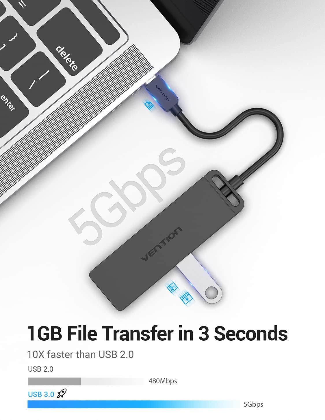 VENTION VENTION USB C Hub, USB Type C to USB Adapter with 4 USB 3.0 Ports, Thunderbolt 3 USB 3.0 Port with Powered Support, USB Hub for Laptops, MacBook Pro/Air 2020/2019 and More USB Type C Devices 3FT