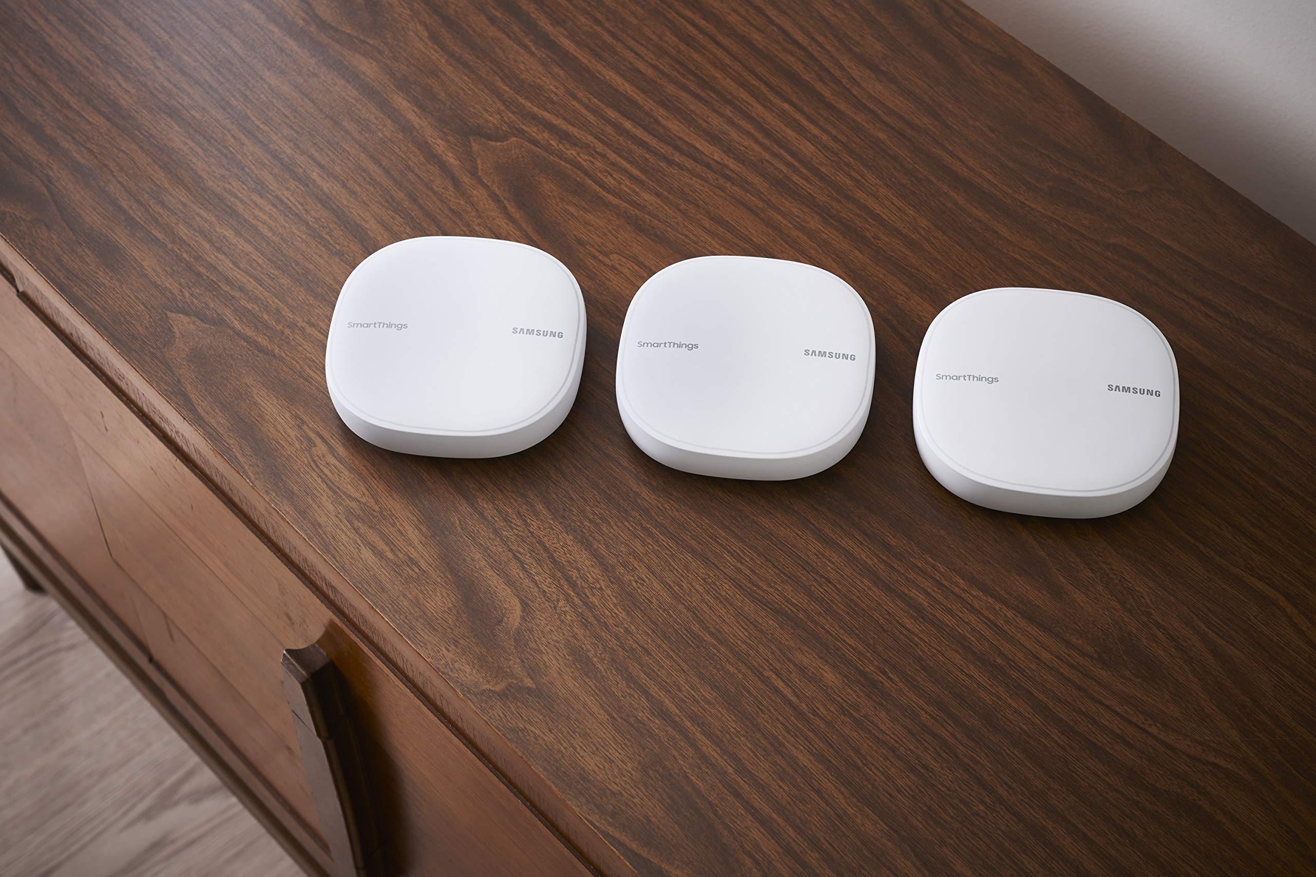 Samsung Samsung SmartThings Wifi Mesh Router Range Extender SmartThings Hub Functionality Whole-Home WiFi Coverage - Zigbee, Z-Wave, Cloud to Cloud Protocols - White (3 Pack) - ET-WV525KWEGUS (Renewed)