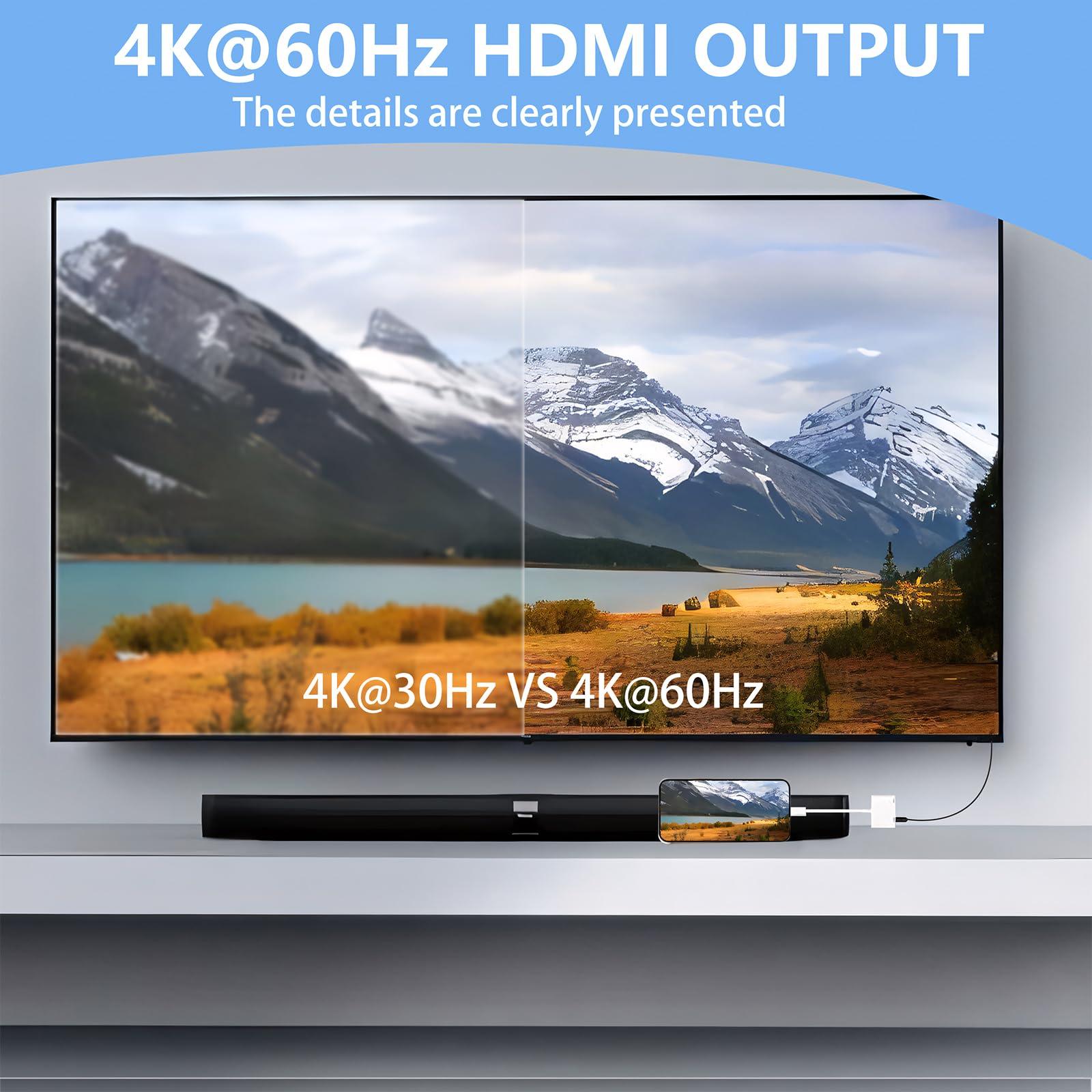 Kinhaly USB C to HDMI to iPhone 15 HDMI adapter to TV, 4K@60Hz USB C to HDMI Adapter with Charging Port, iPhone to HDMI to USB C Adapter Compatible for iPhone 16/15 Series/iPad Pro/Galaxy to HDTV Projector