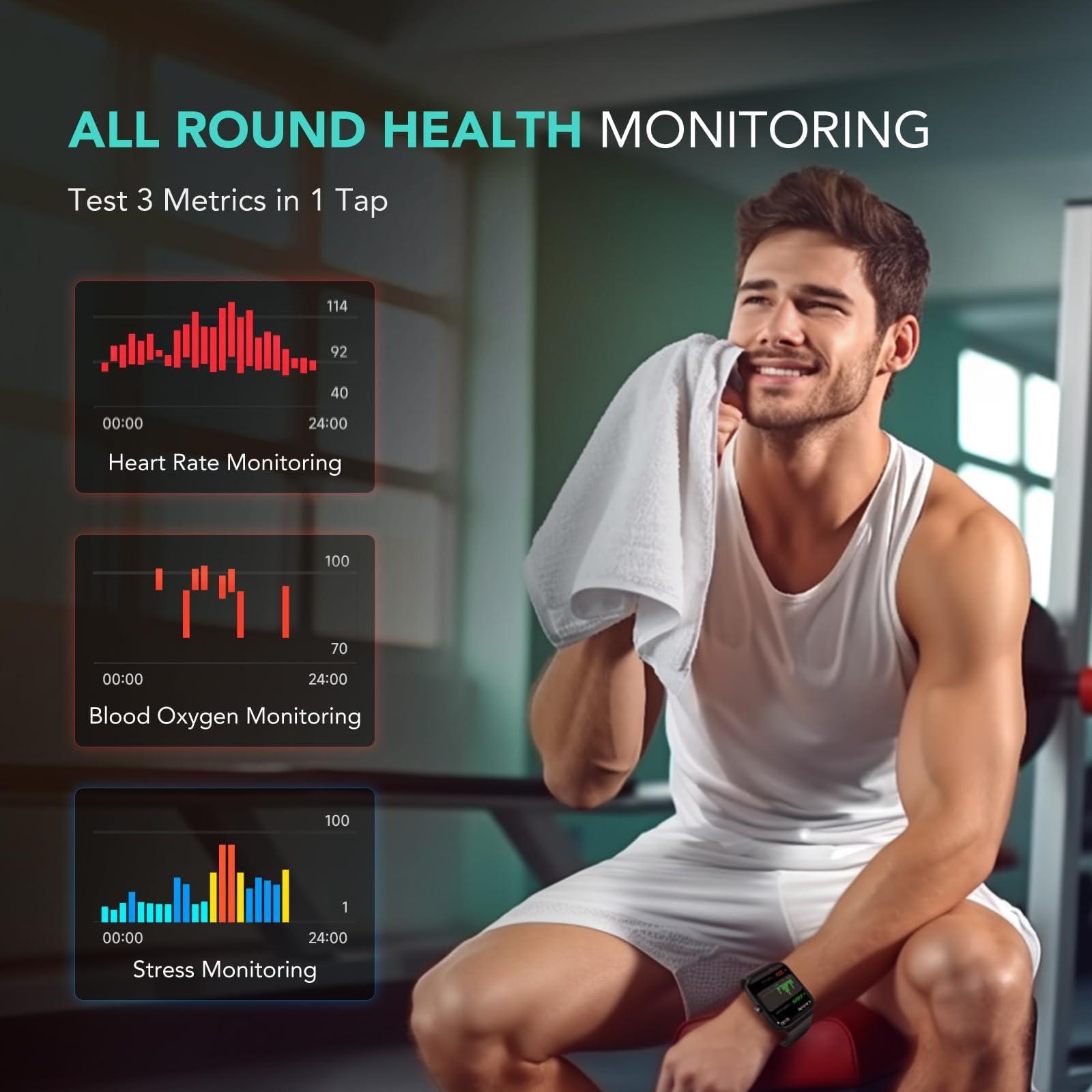 SKG SKG Smart Watch for Women Men (Answer/Make Call), Alexa Built-in, Extra Black Band, IP68 Smartwatch for Android iPhone, 100+ Sport 1.8" Fitness Tracker with Heart Rate SpO2 Monitor, V7 Cyber Beige