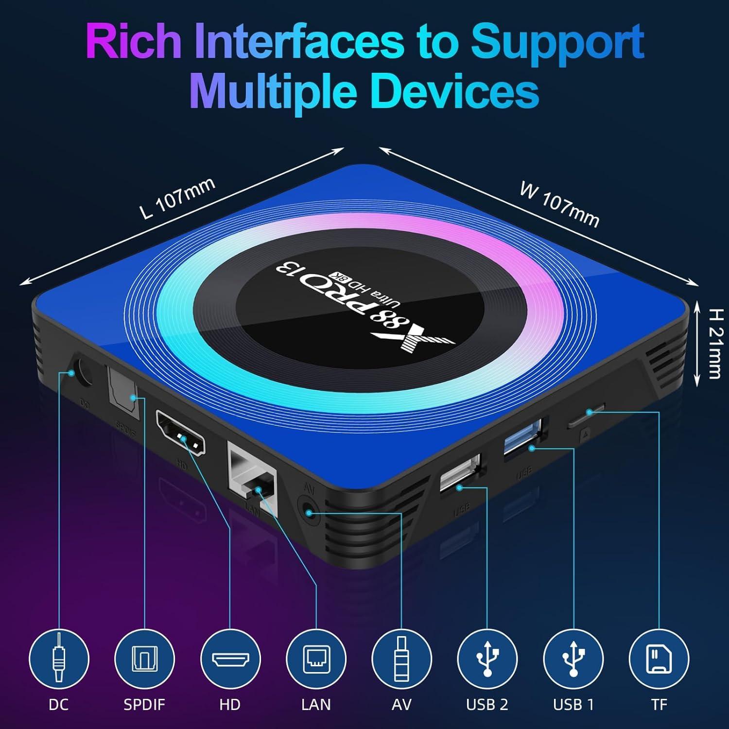 Sidiwen Android TV Box 13.0, Android Box 4GB RAM 64GB ROM, Quad Core Android Smart 8K TV Box with Mini Keyboard Support 2.4G/5.0GHz Dual WiFi 100M Ethernet Bluetooth