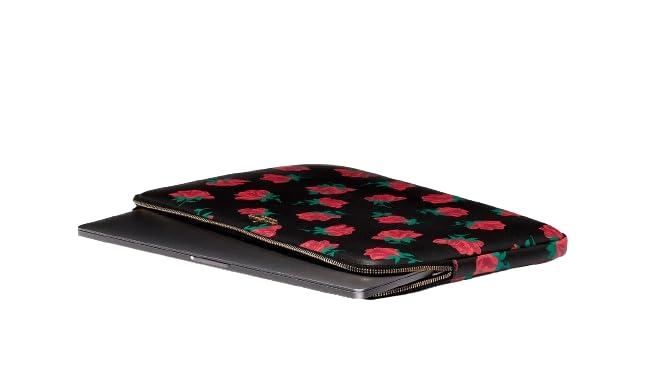 kate spade new york Kate Spade NY Madison Laptop Sleeve Bag Black Printed Rose Toss