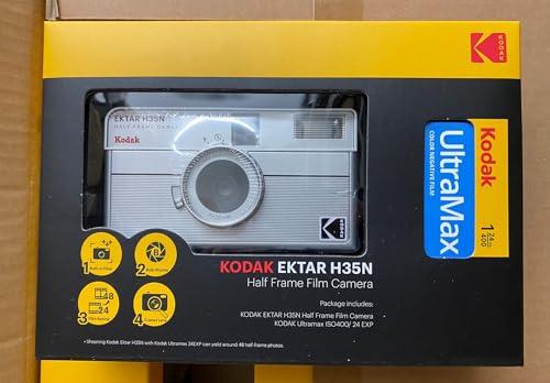 KODAK KODAK EKTAR H35N Half Frame Film Camera Bundle with Kodak Ultramax 400/24EXP 35mm Roll Film (Striped Silver, Bundle)