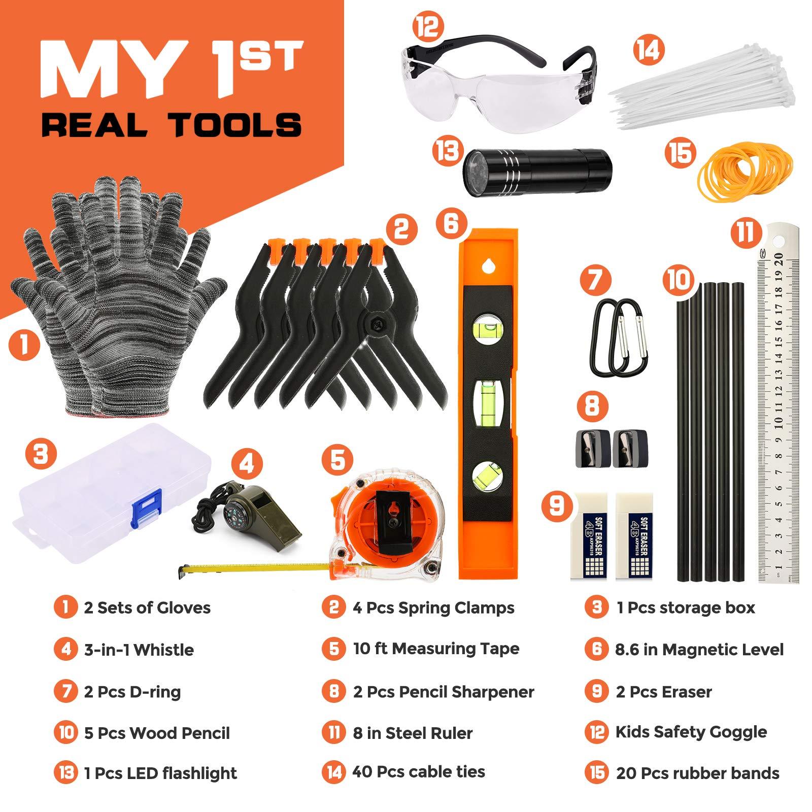 INCLY INCLY 95 PCS Kids Real Tool Set, Boys Small Real Hand Tools Kit, Children Construction Learning Tools Hammer Screwdriver for Home DIY Building and Woodworking,Come with Tool Belt & Bag