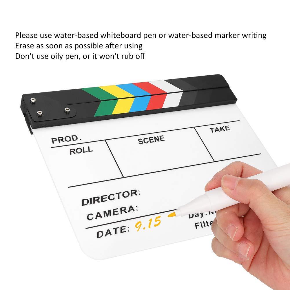 Zunate 30x25CM Mini Acrylic Clapper Board, Director Scene Film Editing Prop Action Board with Whiteboard Pen for Shoot PropsAdvertisingHome DecorationCosplayBackground (Color Strip