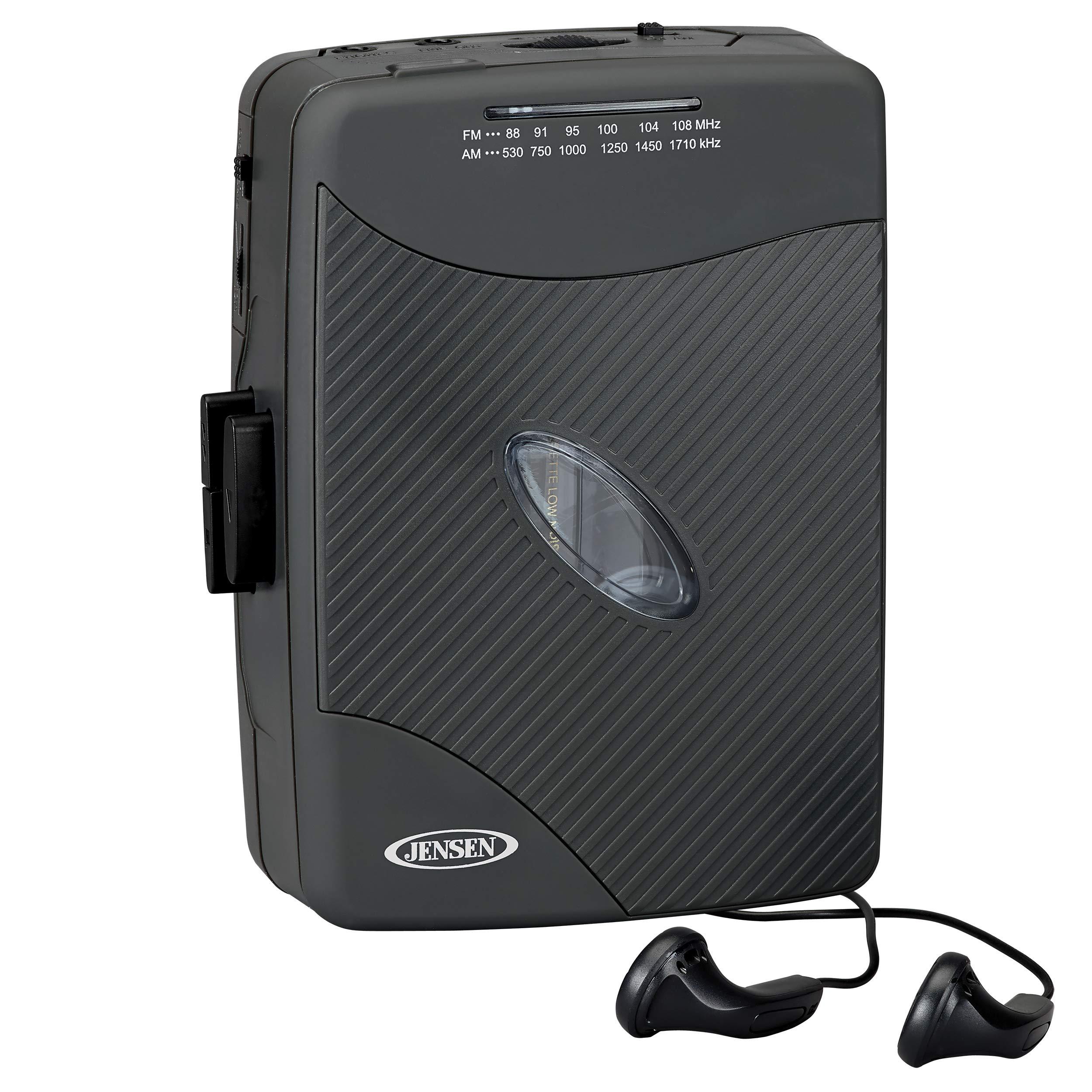 Jensen JENSEN Portable Cassette Player, Simple Retro Compact Style with AM/FM Radio, Detachable Belt Clip, and Stereo Earbuds Included