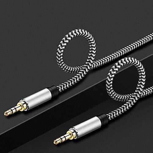 SatelliteSale SatelliteSale Auxiliary 3.5mm Audio Jack Male to Male Digital Stereo Aux Cable Universal Wire Black/White Nylon Cord 6 feet
