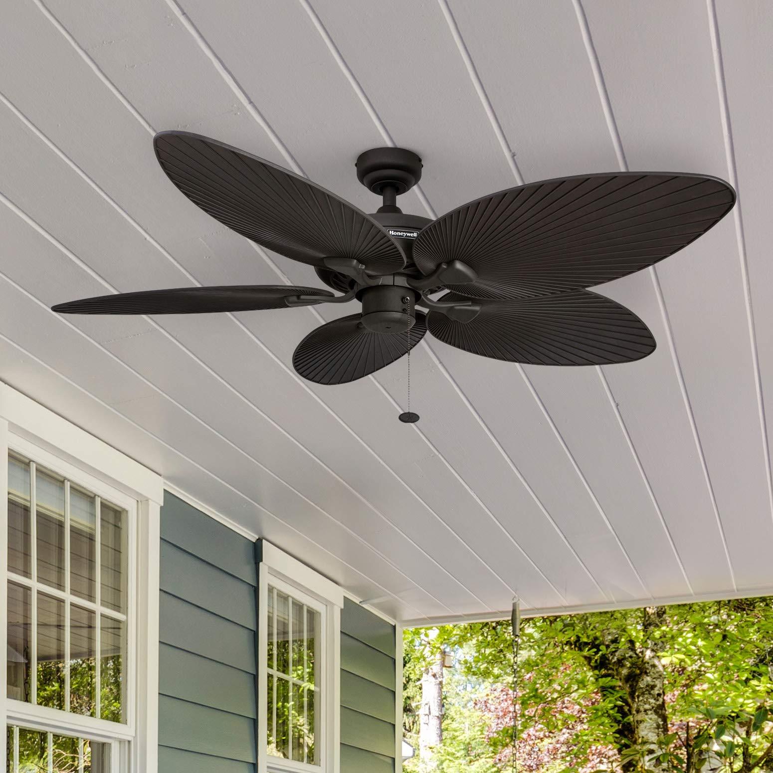 Honeywell Ceiling Fans Honeywell Ceiling Fans Palm Island, 52 Inch Tropical Indoor Outdoor Ceiling Fan with No Light, Pull Chain, Three Mounting Options, 5 Palm Leaf Blades, Wet-Rated - 50207-01 (Bronze)